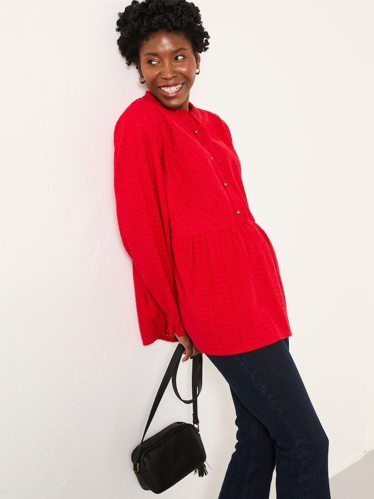 Fat Face Ina Red Broderie Blouse