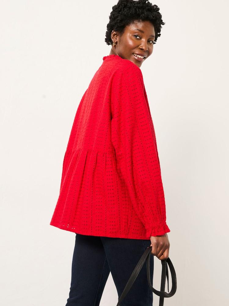 Fat Face Ina Red Broderie Blouse