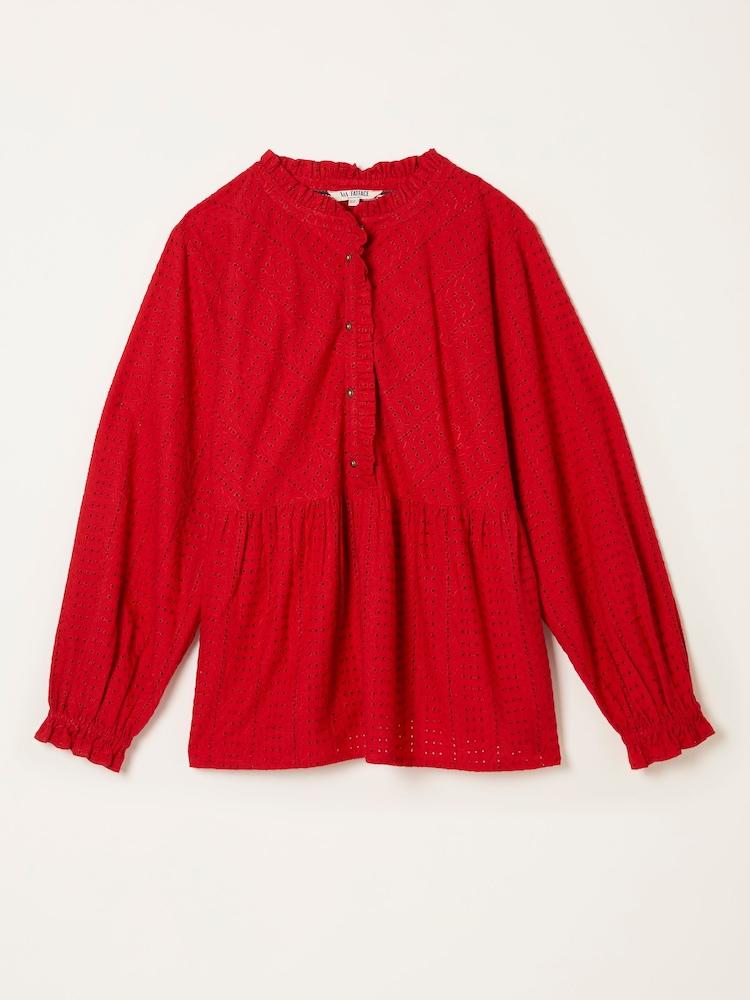 fat face Ina Red Broderie Blouse