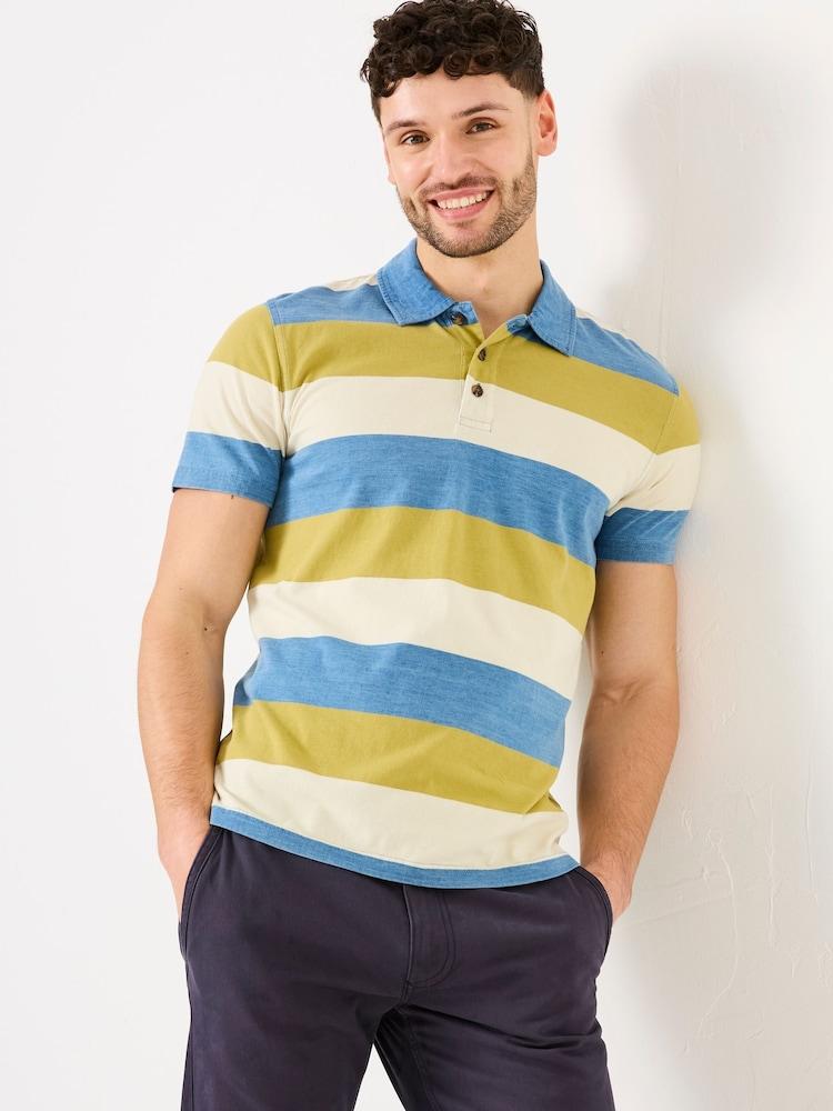Fat Face Indigo Blue Block Stripe Polo