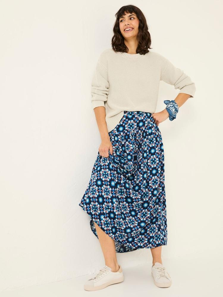 Fat Face Indigo Blue Jay Midi Skirt