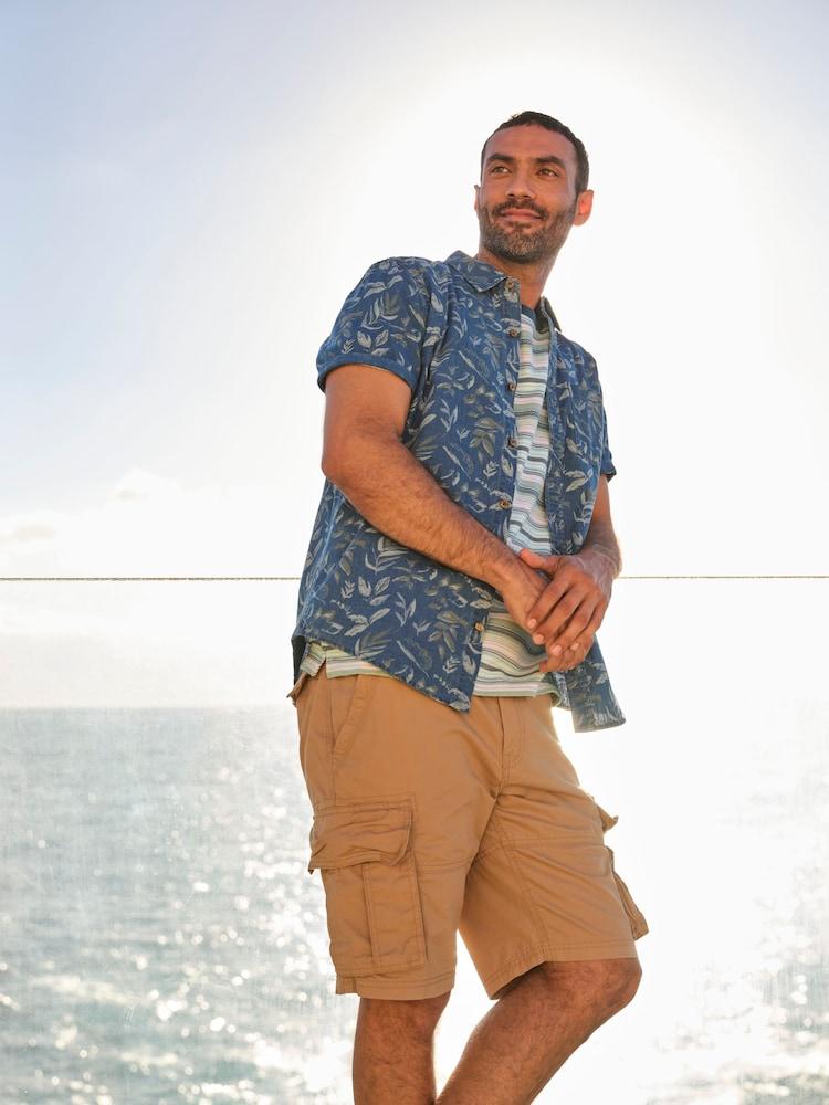 Fat Face Indigo Blue Leaf Print Shirt