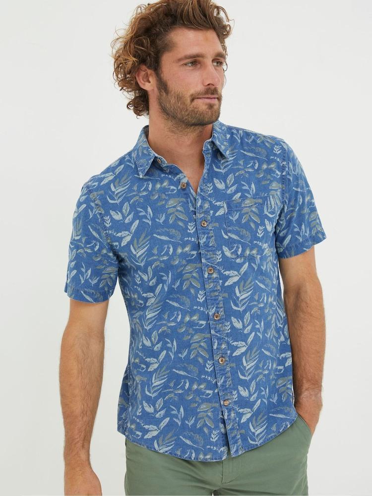 Fat Face Indigo Blue Leaf Print Shirt