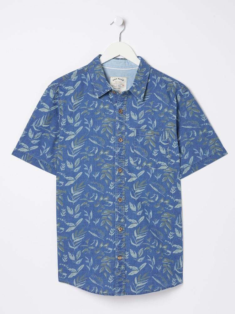 fat face Indigo Blue Leaf Print Shirt