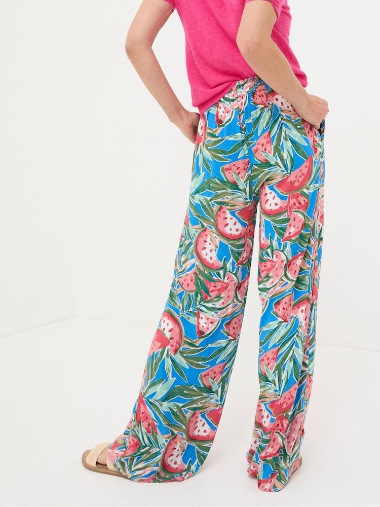 Fat Face Ines Blue Watermelons Wide Leg Trousers