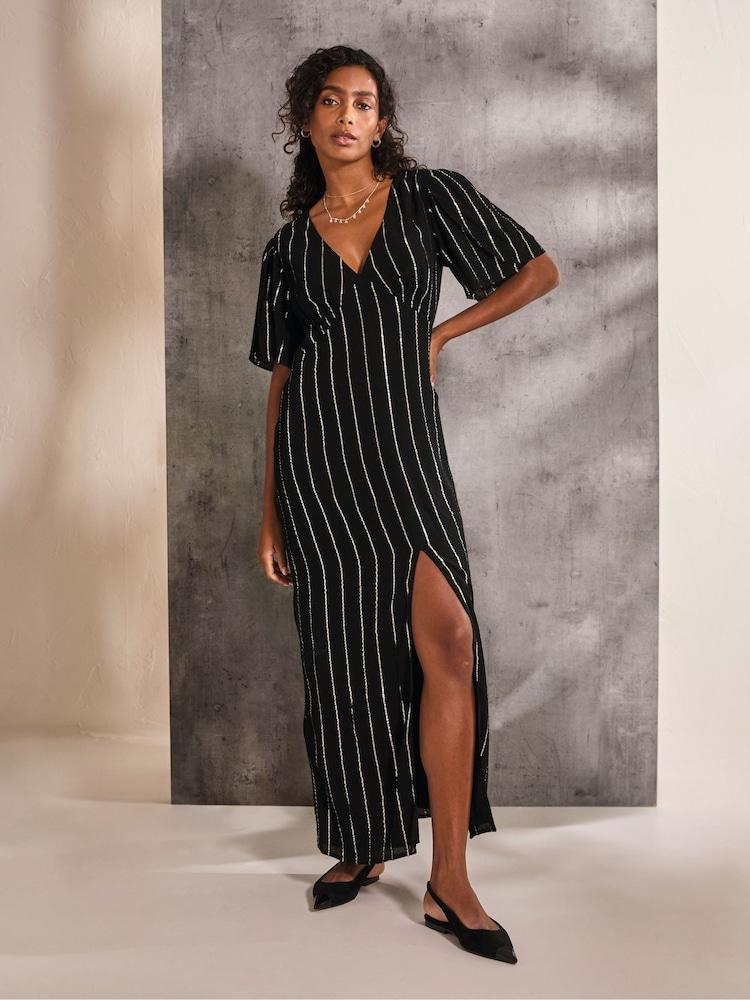 Fat Face Iris Black Metallic Maxi Dress