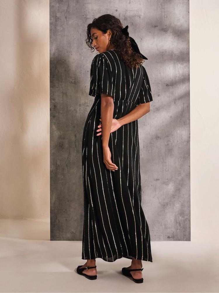 Fat Face Iris Black Metallic Maxi Dress