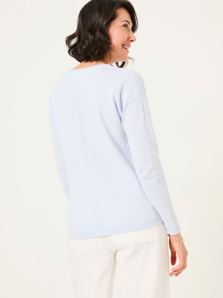 Fat Face Iris Light Blue V-Neck Knitted Jumper