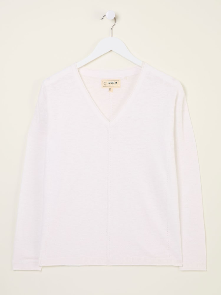fat face Iris White V-Neck Knitted Jumper