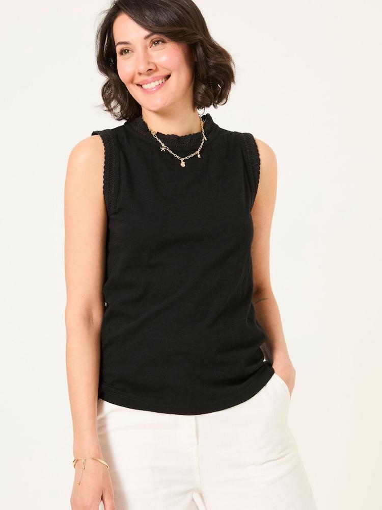 Fat Face Isla Black Lace Jersey Tank Top