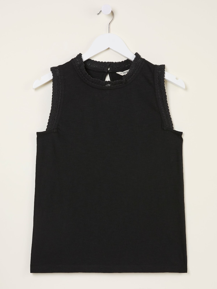 fat face Isla Black Lace Jersey Tank Top
