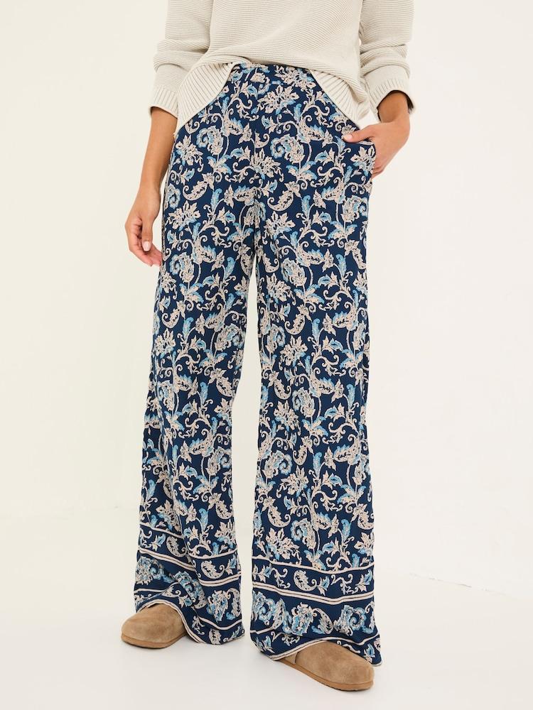Fat Face Isla Blue Soft Paisley Wide Leg Trousers