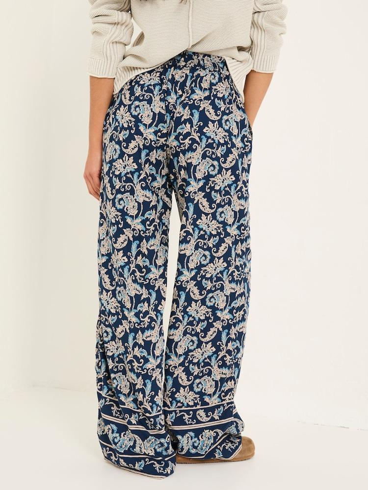 Fat Face Isla Blue Soft Paisley Wide Leg Trousers
