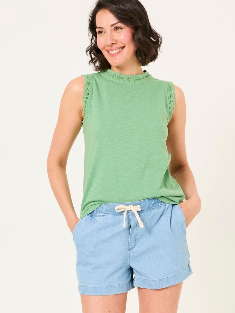 Fat Face Isla Green Lace Jersey Tank Top