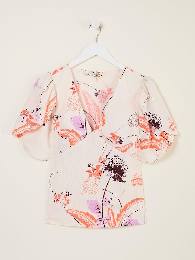 fat face Isla Ivory Flute Sleeve Top
