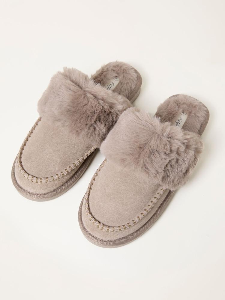 Fat Face Issy Grey Moccassin Suede Mule