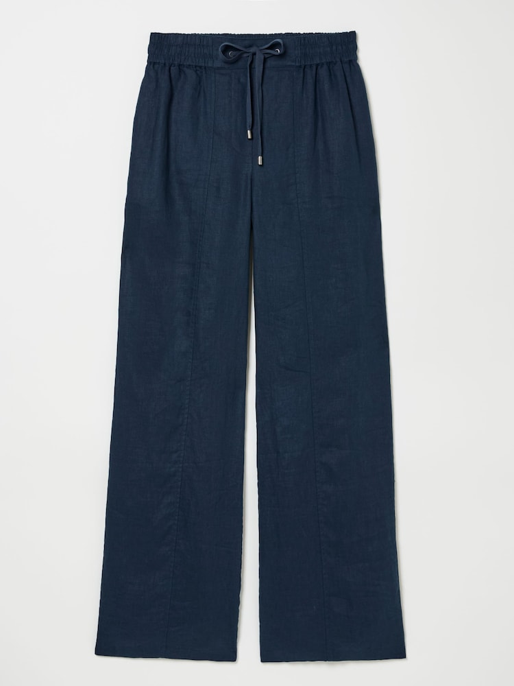 fat face Iva Navy Wide Leg Linen Trousers