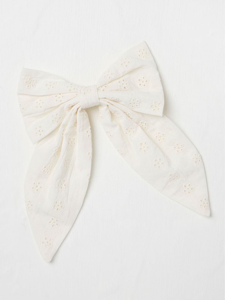 Fat Face Ivory 100% Cotton Broderie Detail Hair Bow