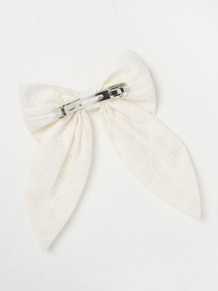 fat face Ivory 100% Cotton Broderie Detail Hair Bow