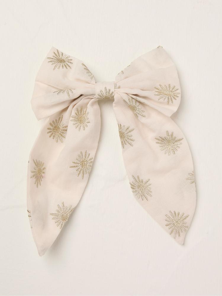 Fat Face Ivory 100% Cotton Embroidered Hair Bow