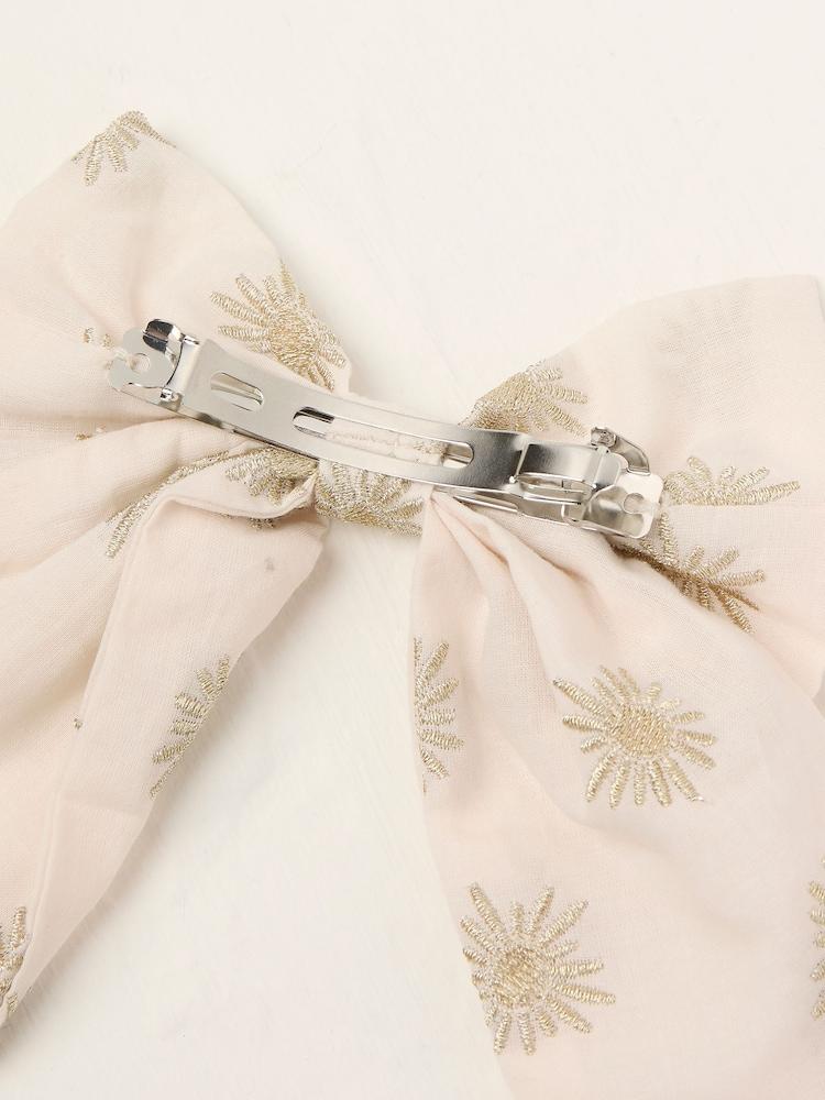 Fat Face Ivory 100% Cotton Embroidered Hair Bow