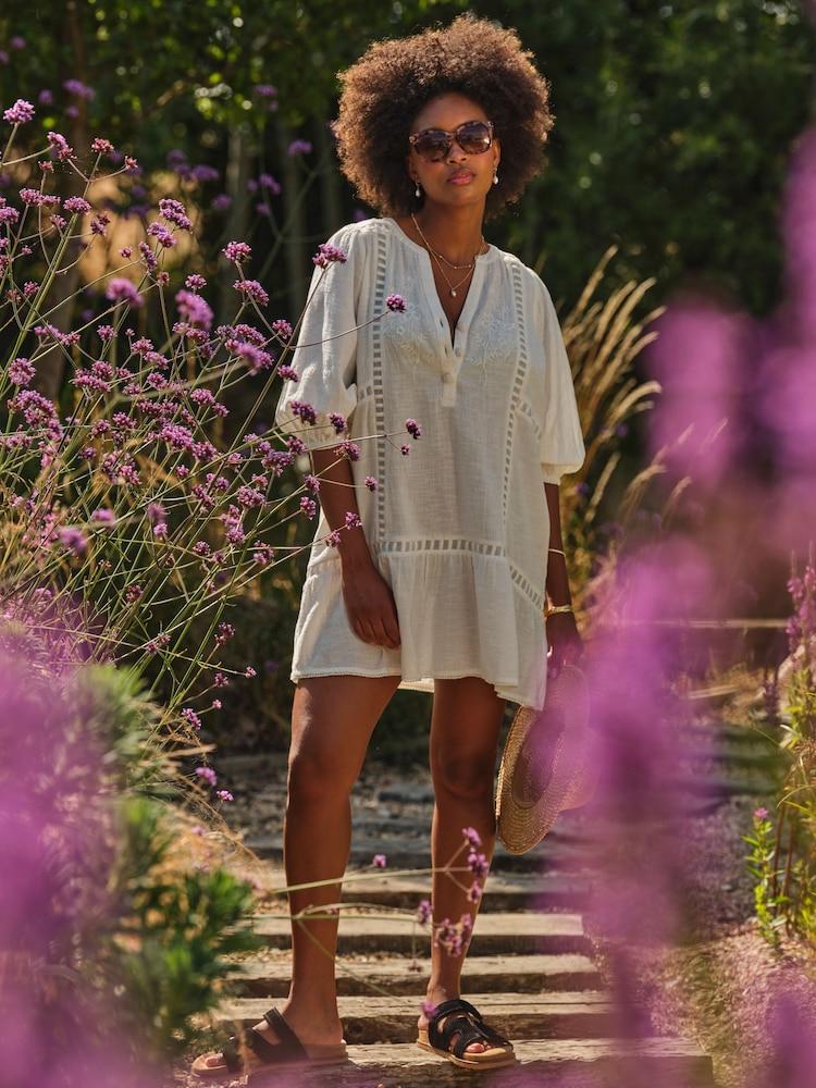 Fat Face Ivory Beachwear Embroidered Dress