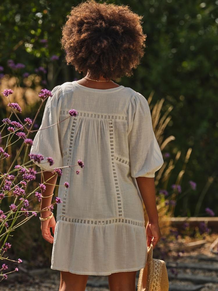Fat Face Ivory Beachwear Embroidered Dress