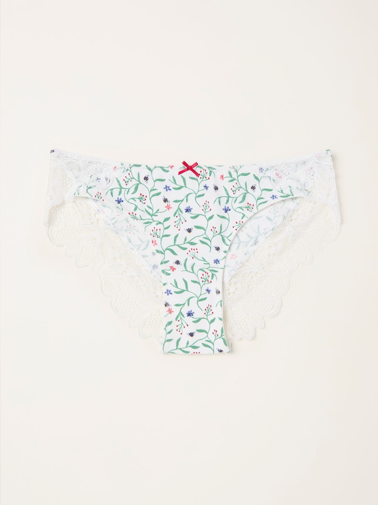 Fat Face Ivory Bee Floral Brazillian Knickers