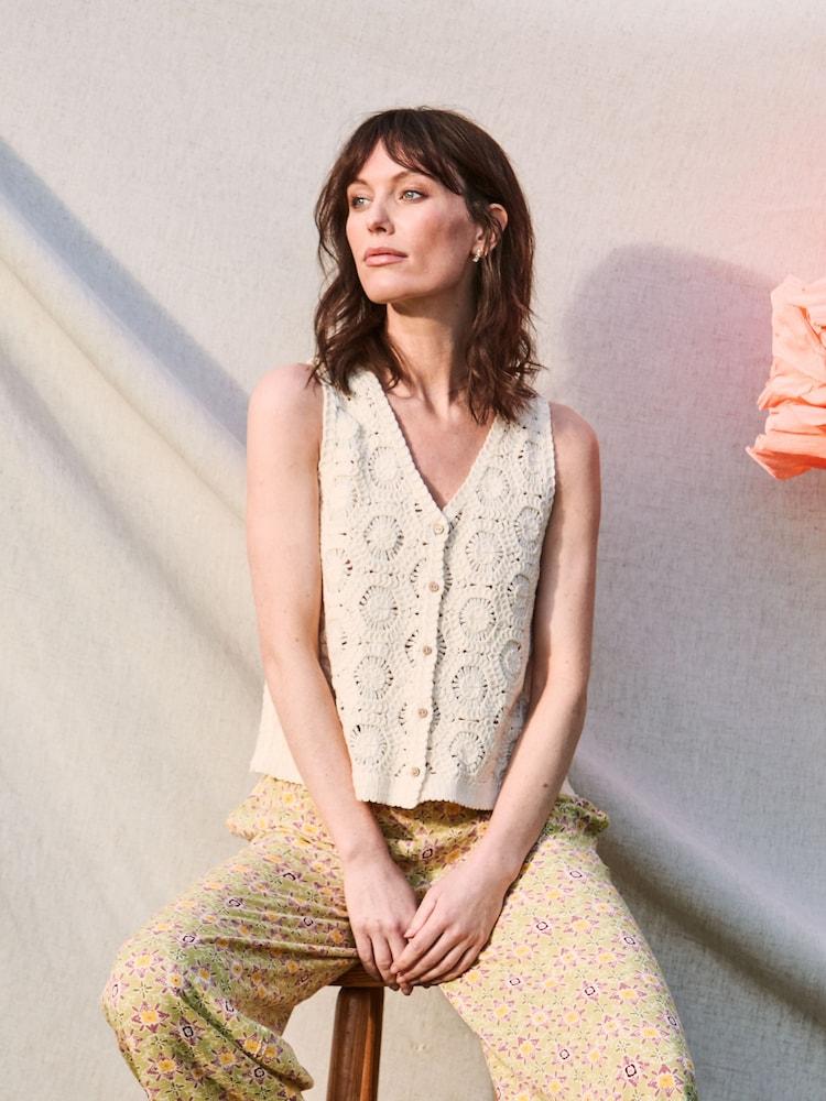 Fat Face Ivory Beeble Button Tank