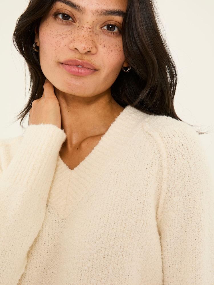 Fat Face Ivory Bonnie Boucle V-Neck Jumper
