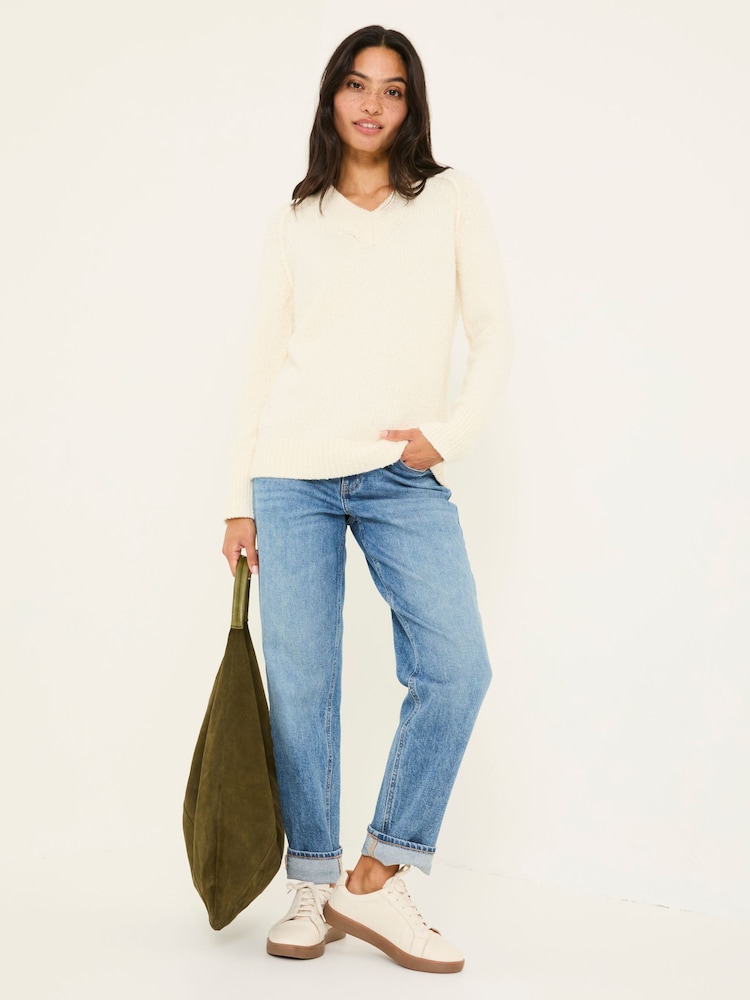 Fat Face Ivory Bonnie Boucle V-Neck Jumper