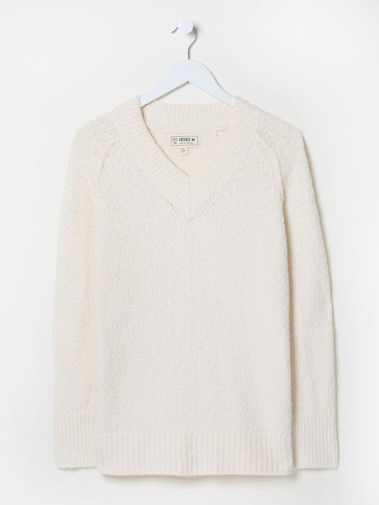 fat face Ivory Bonnie Boucle V-Neck Jumper