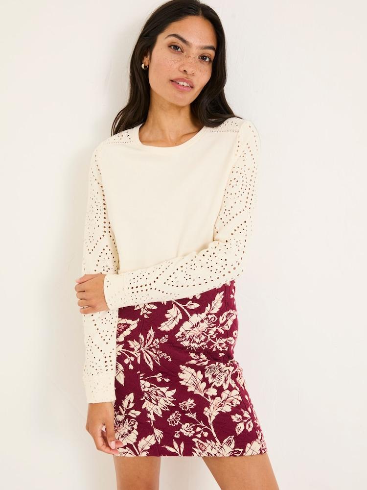 Fat Face Ivory Broderie Crew 100% Cotton Sweatshirt