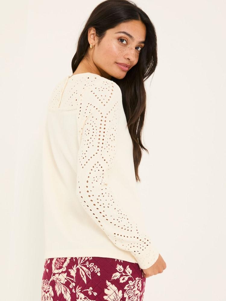 Fat Face Ivory Broderie Crew 100% Cotton Sweatshirt