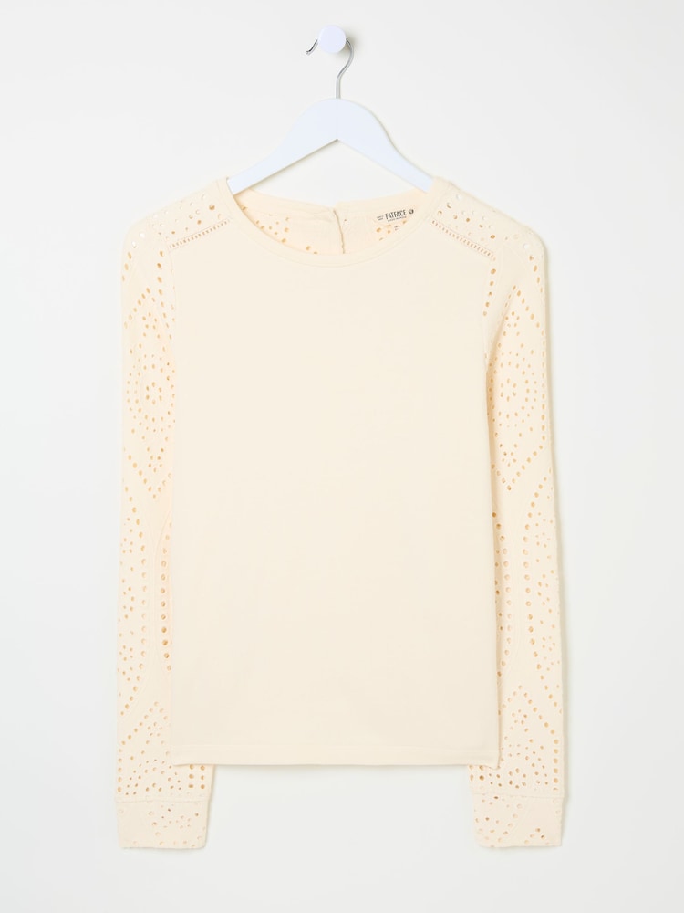 fat face Ivory Broderie Crew 100% Cotton Sweatshirt