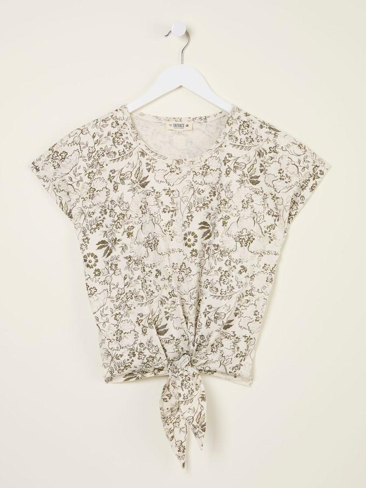 fat face Ivory Linear Floral Tie Front Top