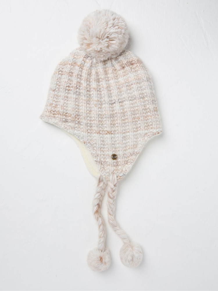 Fat Face Ivory Textured Trapper Bobble Hat