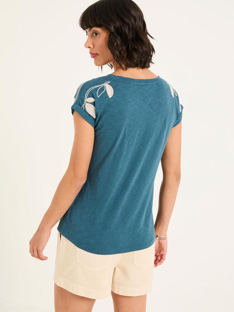 Fat Face Ivy Teal Blue Embroidered T-Shirt