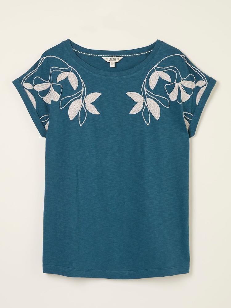 fat face Ivy Teal Blue Embroidered T-Shirt