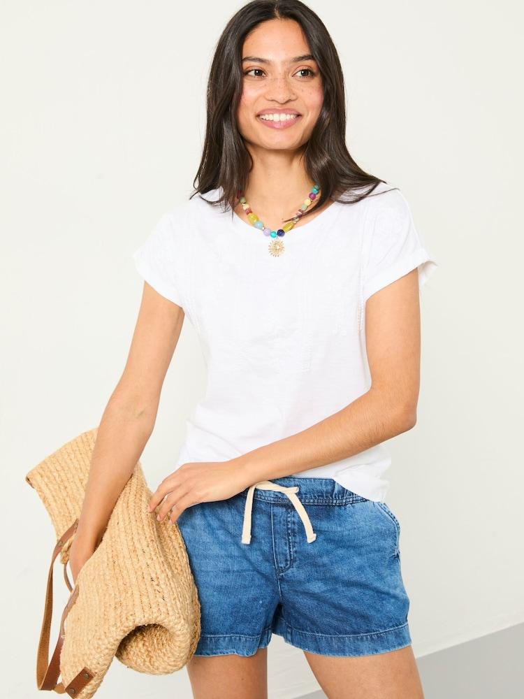 Fat Face Ivy White Embroidered T-Shirt