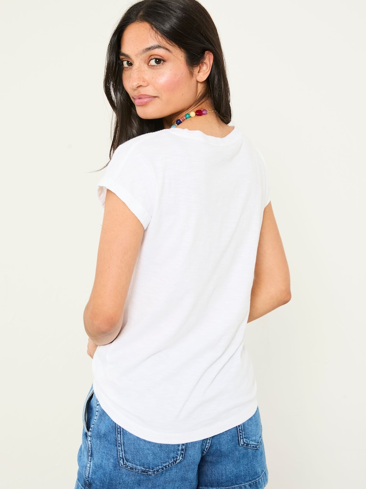 Fat Face Ivy White Embroidered T-Shirt