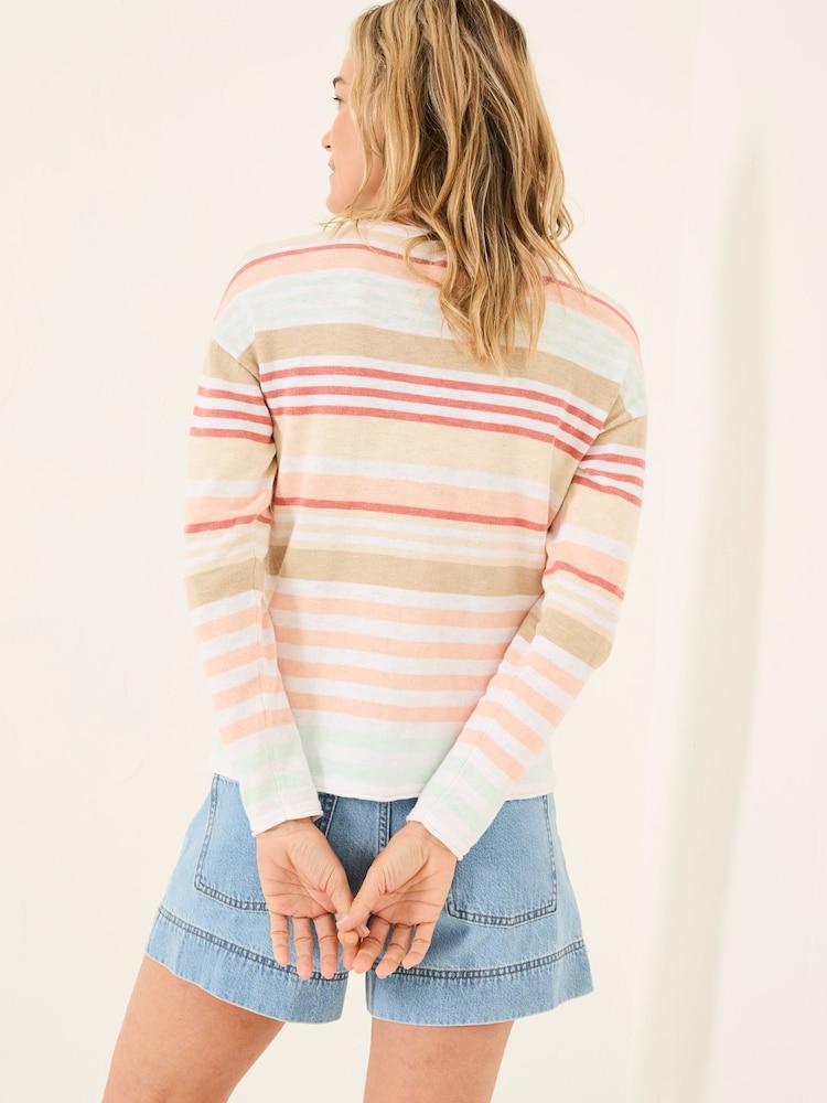Fat Face Izzy White Knitted Stripe Jumper
