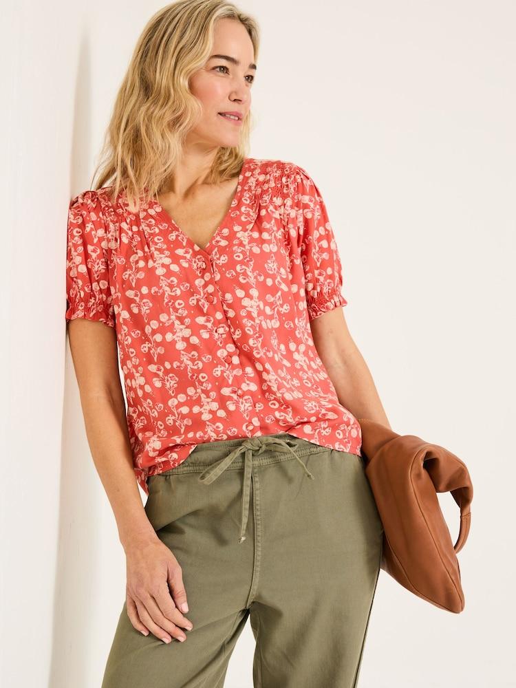 Fat Face Jade Burnt Orange Painted Bloom Blouse