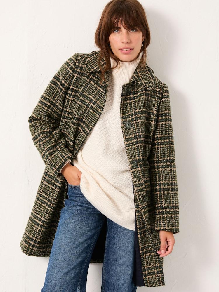 Fat Face Jade Green Check Coat