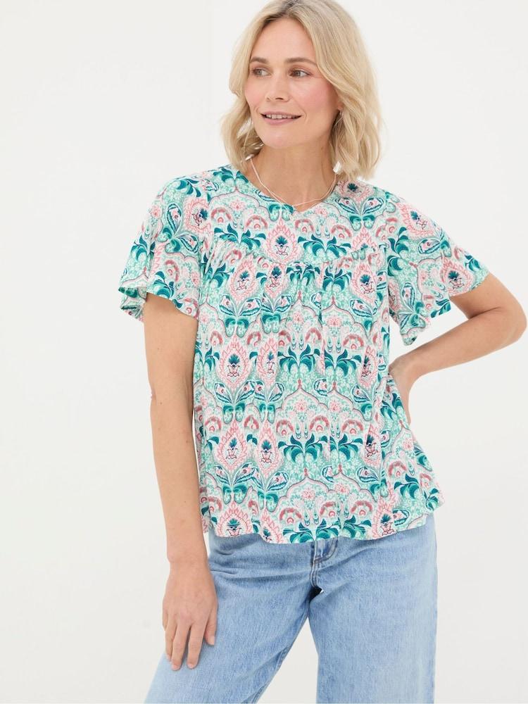 Fat Face Jade Green Mirrored Paisley Top