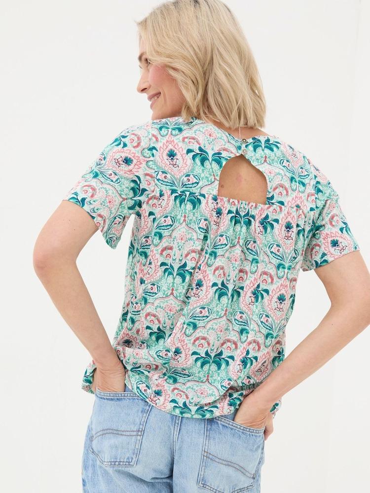 Fat Face Jade Green Mirrored Paisley Top