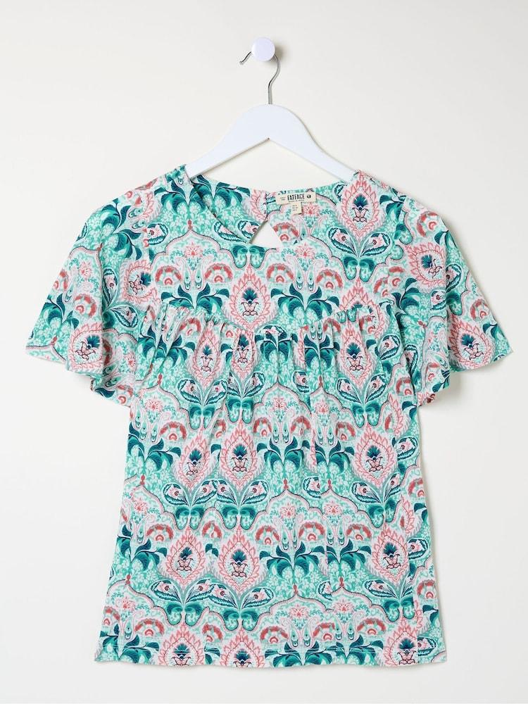 fat face Jade Green Mirrored Paisley Top