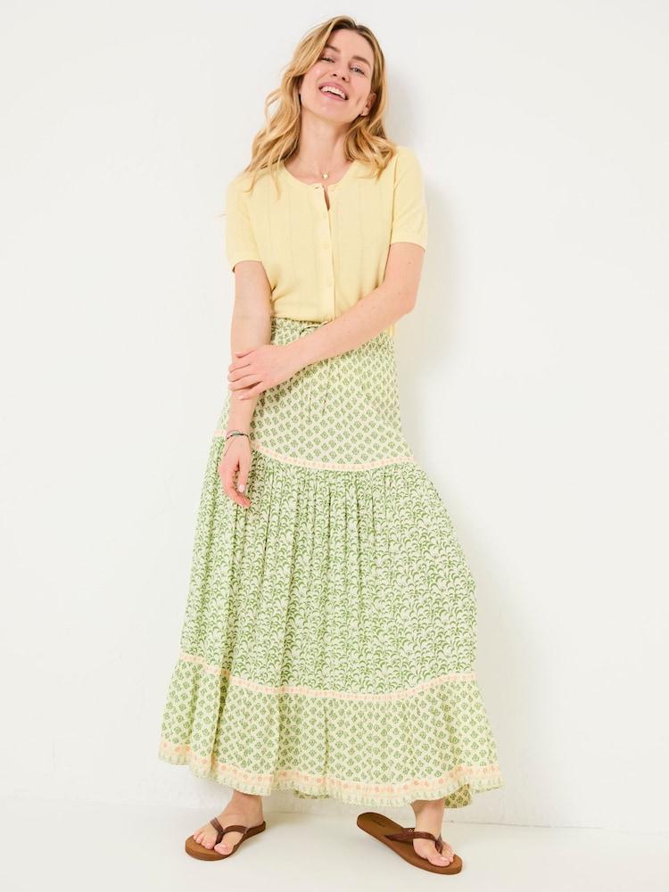 Fat Face Jayla Mid Green Woodblock Maxi Skirt