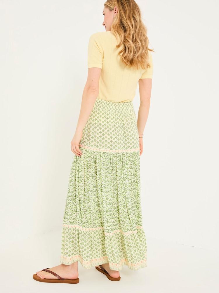 Fat Face Jayla Mid Green Woodblock Maxi Skirt