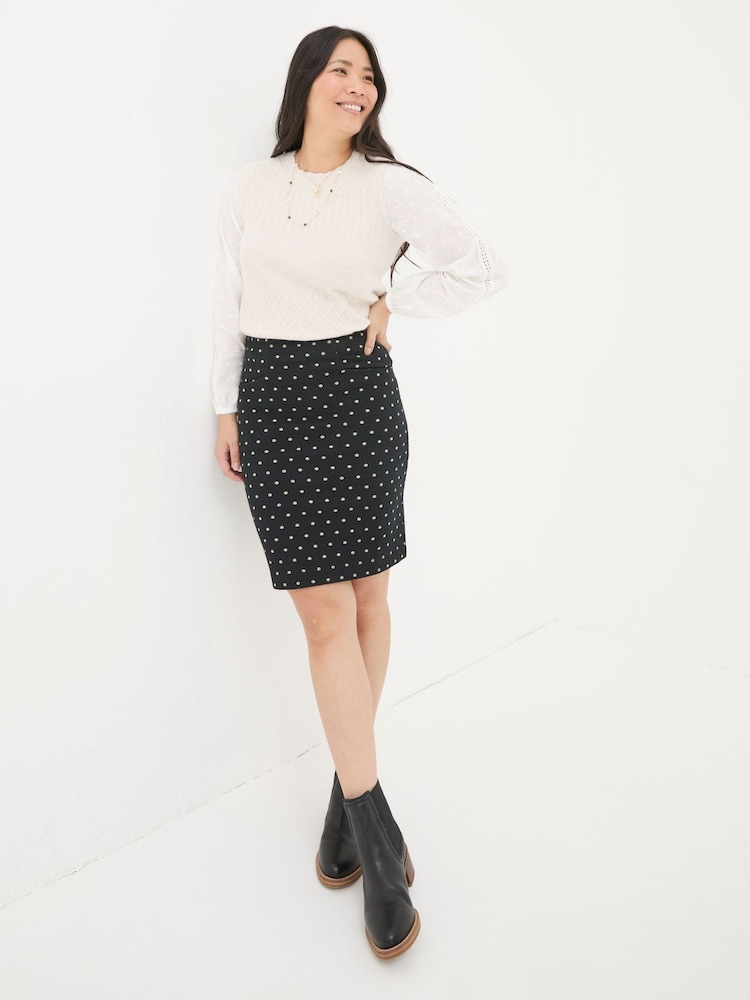 Fat Face Jennie Black Metallic Spot Skirt